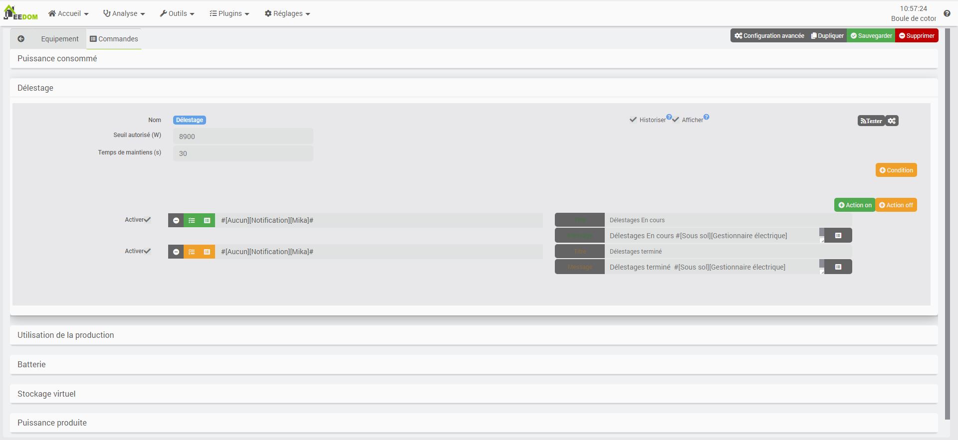 Configuration de la gestion de délestage